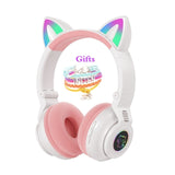 Cute Cat Wireless Headphones With Mic, Pink Girls LED Phone Gamer Bluetooth Headsets Kids Gaming Music Children's Earphones Gift