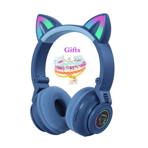 Cute Cat Wireless Headphones With Mic, Pink Girls LED Phone Gamer Bluetooth Headsets Kids Gaming Music Children's Earphones Gift
