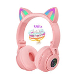 Cute Cat Wireless Headphones With Mic, Pink Girls LED Phone Gamer Bluetooth Headsets Kids Gaming Music Children's Earphones Gift